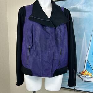 Hal Rubenstein leather jacket purple/black asymmetrical Zipper closure Size XL